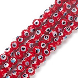 Handmade Evil Eye Lampwork Bead Strands, Round, Red, 8~8.5x7.5~8.5mm, Hole: 1.6mm, about 50pcs/strand, 13.98~14.25''(35.5~36.2cm)(LAMP-M015-02A)