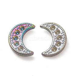 Ion Plating(IP) 304 Stainless Steel Stud Earring Findings, Earring Settings for Rhinestone, Crescent Moon, Rainbow Color, 10x7.5mm, Pin: 0.7mm, Fit for Rhinestone: 1.2mm(STAS-E180-03M)
