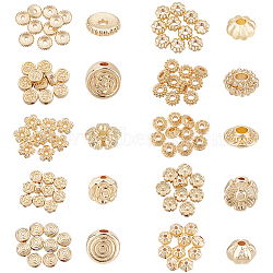 100Pcs 10 Style Rack Plating Alloy Beads, Long-Lasting Plated, Flower & Flat Round & Disc & Rondelle & Pumpkin, Real 14K Gold Plated, 5.5~7x5.5~6.5x1.5~4.5mm, Hole: 1~2.1mm, 10pcs/style(FIND-BC0008-60)