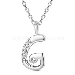 SHEGRACE Rhodium Plated 925 Sterling Silver Initial Pendant Necklaces, with Grade AAA Cubic Zirconia and Cable Chains, Platinum, Letter.G, 15.74 inch(40cm)(JN903A)