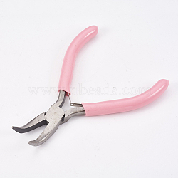 45# Carbon Steel Jewelry Pliers, Bent Nose Pliers, Polishing, Pink, 12x7.2x0.9cm(PT-L004-28)