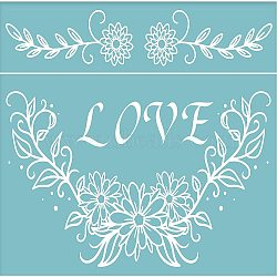 Self-Adhesive Silk Screen Printing Stencil, for Painting on Wood, DIY Decoration T-Shirt Fabric, Flower with Word Love, Sky Blue, 22x28cm(DIY-WH0173-036)