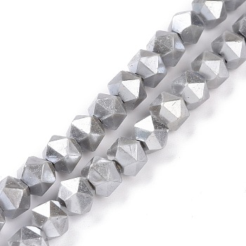 Glass Pearl Beads Strands, Faceted, Polygon, Silver, 7.5x7.5mm, Hole: 1mm, about 49pcs/strand, 14.09 inch(35.8cm)