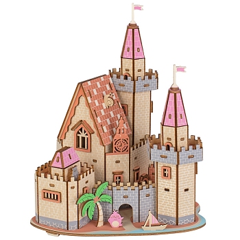 DIY 3D Wooden Puzzle, Hand Craft Castle Model Kits, Gift Toys for Kids and Teens, Colorful, 195x198x254mm