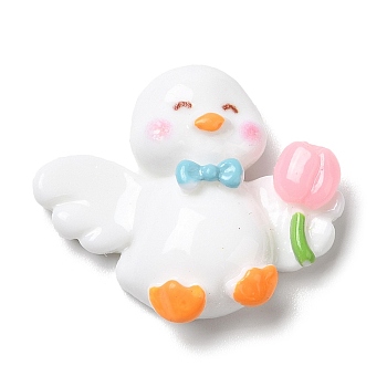 Cute Duck Opaque Resin Cabochons, White, 23x27x8mm