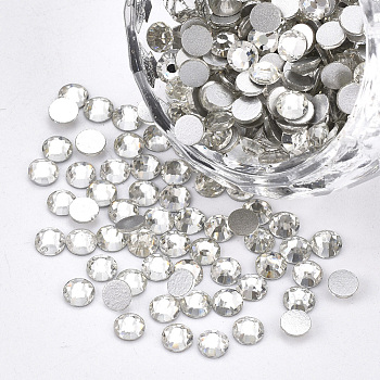 Glass Flat Back Rhinestone Cabochons, Back Plated, Faceted Half Round, Crystal, SS12, 3~3.2x1.5mm, about 1440pcs/bag