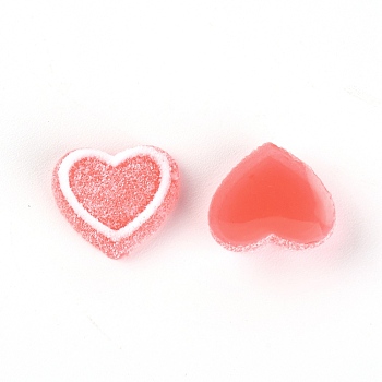 Resin Cabochons Accessories, Frosted, Imitation Berry Candy, Heart, Salmon, 15x17x5.5mm