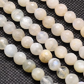 Natural White Moonstone Beads Strands, Faceted, Round, Navajo White, 6mm, Hole: 1mm, about 60pcs/strand, 15.2 inch