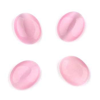 Cat Eye Glass Cabochons, Oval/Rice, Pink, about 13mm wide, 18mm long, 4mm thick