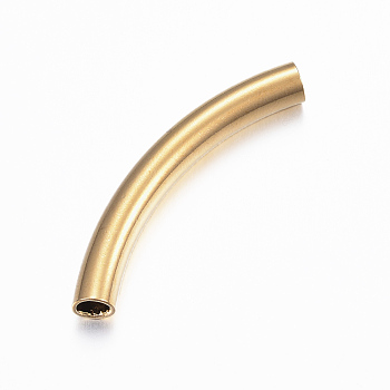 304 Stainless Steel Tube Beads, Curved Tube Noodle Beads, Curved Tube, Real 24K Gold Plated, 45.5x6.5x6mm, Hole: 4.5x5mm