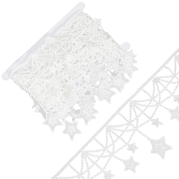 5Yards Star Polyester Lace Trim Ribbon, Clothes Accessories, White, 4 inch(100mm)
