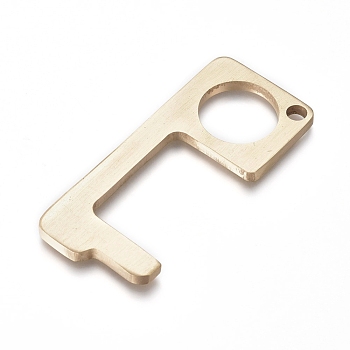 Brass Door Opener, Portable Non-Contact Sanitary Tools, Anti-Epidemic Tools, Golden, 73.5x32x3.5mm, Hole: 5mm and 20mm