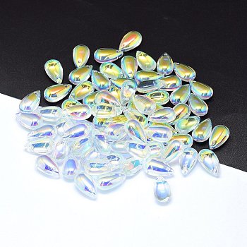 Transparent Glass Charms, teardrop, AB Color, Clear AB, 14x8x5mm, Hole: 1.2mm