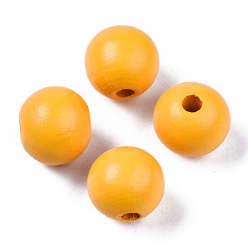 Painted Natural Wood Beads, Round, Gold, 16mm, Hole: 4mm