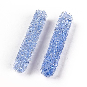 Glass Rhinestone Beads, For DIY Jewelry Craft Making, Tube, Light Sapphire, 32~33x6mm, Hole: 0.8mm