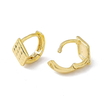 Brass Rhombus Thick Hoop Earrings for Women, Cadmium Free & Lead Free, Real 24K Gold Plated, 9x9.5x6.5mm, Pin: 0.9mm