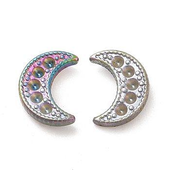 Ion Plating(IP) 304 Stainless Steel Stud Earring Findings, Earring Settings for Rhinestone, Crescent Moon, Rainbow Color, 10x7.5mm, Pin: 0.7mm, Fit for Rhinestone: 1.2mm