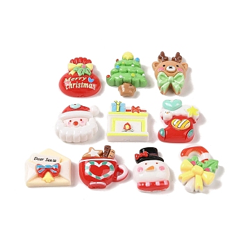 Christmas Opaque Resin Decoden Cabochons, Santa Claus & Christmas Tree & Deer, Mixed Shapes, Mixed Color, 22~27x20~25x7.5~8mm