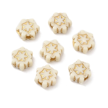 Plating Acrylic Beads, Golden Metal Enlaced, Flower, Beige, 8.5x9.5x4mm, Hole: 2mm, about 2080pcs/500g