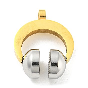 Ion Plating(IP) 304 Stainless Steel Pendants, Headset, Golden & Stainless Steel Color, 32.5x26x13mm, Hole: 4mm