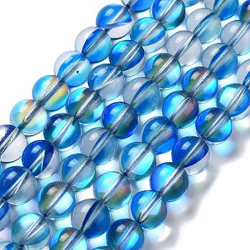 Synthetic Moonstone Beads Strands, Round, Blue, 10mm, Hole: 1mm, about 19pcs/strand, 7.48 inch(19cm)