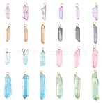 24Pcs 8 Styles Electroplated Natural Quartz Crystal Pendants, with Copper Wire Findings, 24.9~50.6mm, Hole: 2.7mm, 3pcs/style(PALLOY-YW00122)