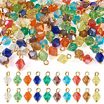 100Pcs 10 Color Electroplate Glass Charms, Bicone, with Golden Brass Ball Head Pins, Faceted, Mixed Color, 10mm, Hole: 2mm, 10pcs/color(PALLOY-TAC0199)