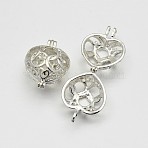 Brass Locket Pendants, Cage Pendants, Heart, Silver Color Plated, 21x16x12mm, Hole: 3x2mm(X-KK-N0072-10S)