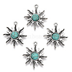 Synthetic Turquoise Pendants, Sun Charms, with Tibetan Style Alloy Findings, Antique Silver, 26x22.5x4.5mm, Hole: 2mm(PALLOY-TAC0044-53AS)