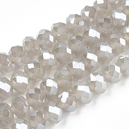 Electroplate Glass Beads Strands, Imitation Jade Beads, Pearl Luster Plated, Faceted, Rondelle, Silver, 4x3mm, Hole: 0.4mm, about 113~115pcs/strand, 41~42cm(EGLA-A034-J4mm-A15)