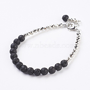 Natural Lava Rock Beaded Bracelets, with CCB Plastic Bead and Brass Lobster Claw Clasps, 7-5/8 inch(195mm)(BJEW-JB03337-01)