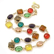 Glass Necklace, Multi Color Brass Link Necklaces, Square, 16.77 inch(426mm)(NJEW-C047-01E-KCG)