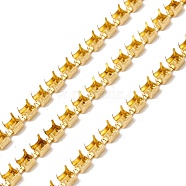 50M Rectangle Brass Rhinestone Claw Setting Chains, Golden, 2.5x2.3x2.5mm, Tray: 2.3x1.7mm(CHC-C024-01B-G)