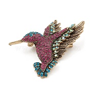 Rhinestone Bird Brooch Pin, Alloy Badge for Backpack Clothes, Antique Golden, 51.5x43.5x10.5mm(JEWB-Q030-08AG)