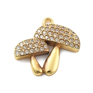 Brass Micro Pave Cubic Zirconia Pendants, Mushroom Charms, Real 18K Gold Plated, Clear, 18.5x19.5x3mm, Hole: 1.6mm(KK-L209-089G)