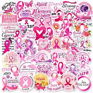 50Pcs Cartoon Vinyl Pink Ribbon Stickers, Waterproof Breast Cancer Decals for DIY Scrapbooking, Art Craft, Pink, 33~52x30~50x0.2mm(STIC-Q001-08A)