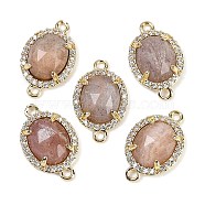 Natural Sunstone Faceted Oval Links, Rack Plating Brass Micro Pave Clear Cubic Zirconia Connector Charms, Golden, 17.5x11x4.5mm, Hole: 1.5mm(G-B126-05G-01)