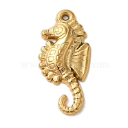 Ion Plating(IP) 304 Stainless Steel Pendants, Sea Horse Charm, Real 18K Gold Plated, 30x14x2.5mm, Hole: 1.2mm(STAS-C110-12G)