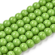 Opaque Solid Color Glass Beads Strands, Round, Lime Green, 9.5~10mm, Hole: 1.5mm, about 40~42pcs/strand, 14.76~15.12 inch(37.5~38.4cm)(X-GLAA-T032-P10mm-06)