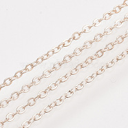 Iron Cable Chains, Soldered, with Spool, Flat Oval, Rose Gold, 2x1.5x0.3mm, about 100yard/roll(CH-S131-03RG)