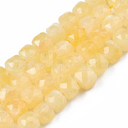Natural Quartz Beads Strands, Dyed, Faceted, Cube, Light Goldenrod Yellow, 5.5x6x6mm, Hole: 1mm, about 61~62pcs/Strand, 12.99 inch~13.19 inch(33cm~33.5cm)(G-S359-376B)