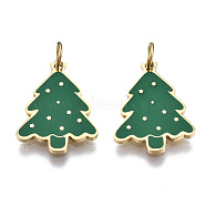 316 Surgical Stainless Steel Enamel Pendants, with Jump Rings, for Christmas, Christmas Trees, Real 14K Gold Plated, 15x11x1mm, Jump Ring: 3.8x0.6mm, 2.6mm inner diameter(STAS-S116-338G)