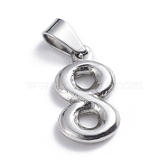 201 Stainless Steel Pendants, Infinity, Stainless Steel Color, 16x8.5x2.5mm, Hole: 2.5x5.5mm(STAS-O113-02A)