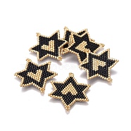 MIYUKI & TOHO Handmade Japanese Seed Beads Links, Loom Pattern, for Jewish, Star of David with Heart, Black, 34~35x30~31x1.7mm, Hole: 1.4mm(SEED-A029-FB01)
