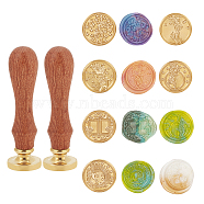 SUPERDANT DIY Scrapbook, Including Pear Wood Handle, Wax Seal Brass Stamp Head, Mixed Patterns, Brass Stamp Head: 6pcs(AJEW-SD0001-01K)