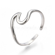 Non-Tarnish 304 Stainless Steel Sea Wave Cuff Rings, Open Rings for Women Girls, Stainless Steel Color, US Size 7(17.9mm)(X-RJEW-N038-115P)