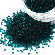 15/0 Transparent Czech Glass Seed Beads, Round, Teal, 1.5x1mm, Hole: 0.5mm, about 500g/bag(SEED-N004-004-03)