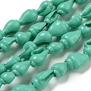 Spray Painted Natural Spiral Shell Beads Strands, Shell Shape, Turquoise, 6.5~12x4.5~8x4~7mm, Hole: 2mm, about 188pcs/strand, 61.10''(155.2cm)(BSHE-G039-08B)