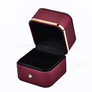 Imitation Leather Ring Box, Jewelry Storage Case, for Wedding, Engagement, Anniversary Party, Square, Brown, 6.6x6.6x6.4cm(LBOX-S001-003)