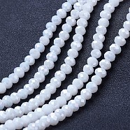 Electroplate Glass Beads Strands, Opaque Solid Color, AB Color Plated, Faceted, Rondelle, White, 6x5mm, Hole: 1mm, about 84~85pcs/strand, 41.5~42cm(EGLA-A044-P6mm-B01)